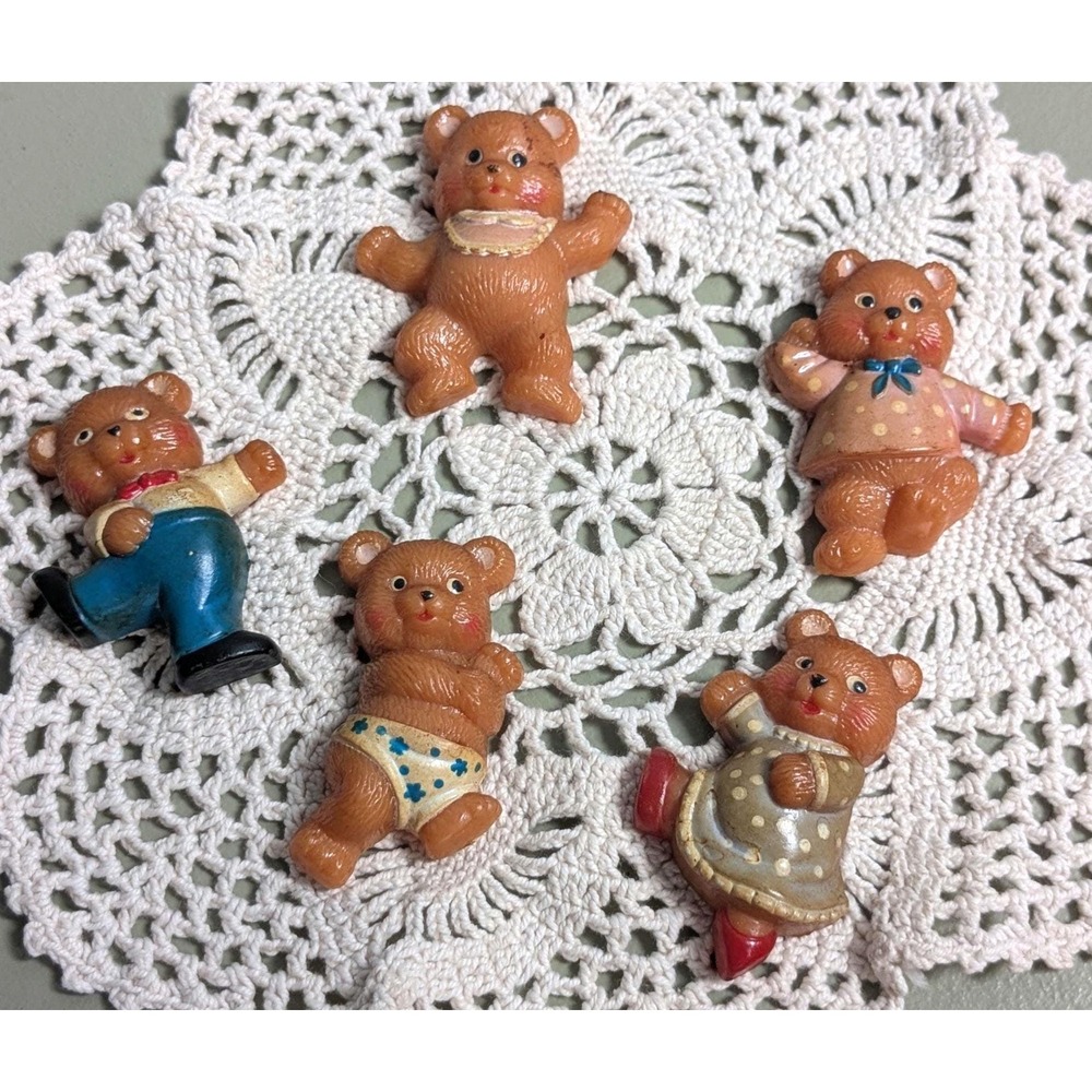 Vintage 1980s Teddy Bear Fridge Magnets Set of 5 Retro Kitsch Kitchen Decor